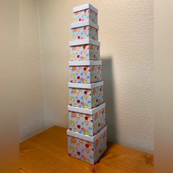 Popsicles & Fruit Themed Decorative Storage Nesting Boxes Set Of 7, Glitter Lids - Picture 6 of 16